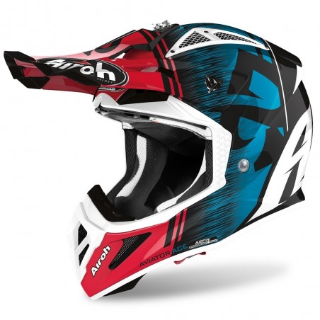 CASQUE AIROH AVIATOR ACE KYBON BLEU/ROUGE BRILLANT 