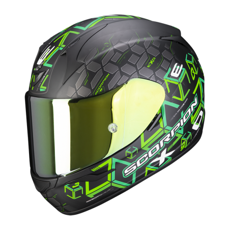 CASQUE SCORPION EXO-390 CUBE NOIR MAT-VERT 